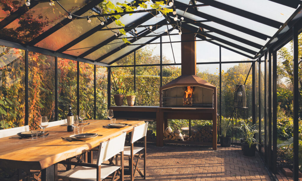 veranda met braaimaster fs corten niet geïsoleerd duo binnen sidetable